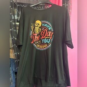 Black Graphic Tee with Skeleton Design